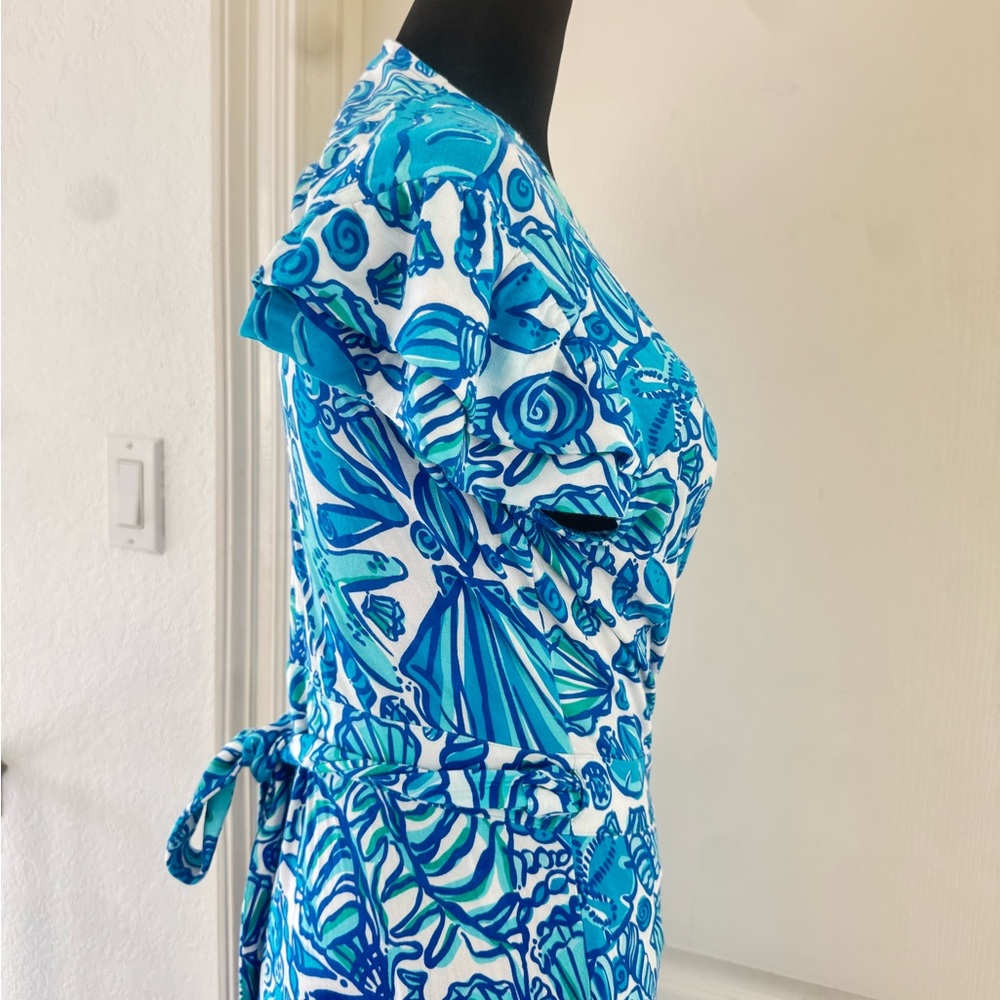 🦄 Lilly Pulitzer Sz S Shorely Blue Sailors Valentine Adriel Wrap Dress - Picture 6 of 9